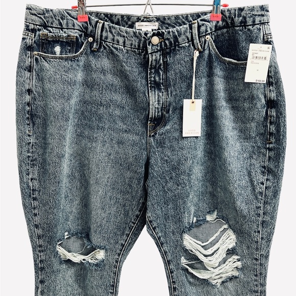 NWT Good American Good Classic Denim Distressed 28" Jeans Indigo036 Size 18 - Picture 4 of 8